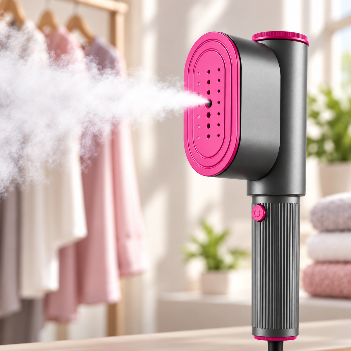 Plancha Vaporé Pro echando vapor sobre la ropa